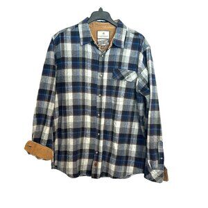 Legendary Whitetails L 100% Cotton Flannel Blue/Gray/White Plaid Flip Cuff